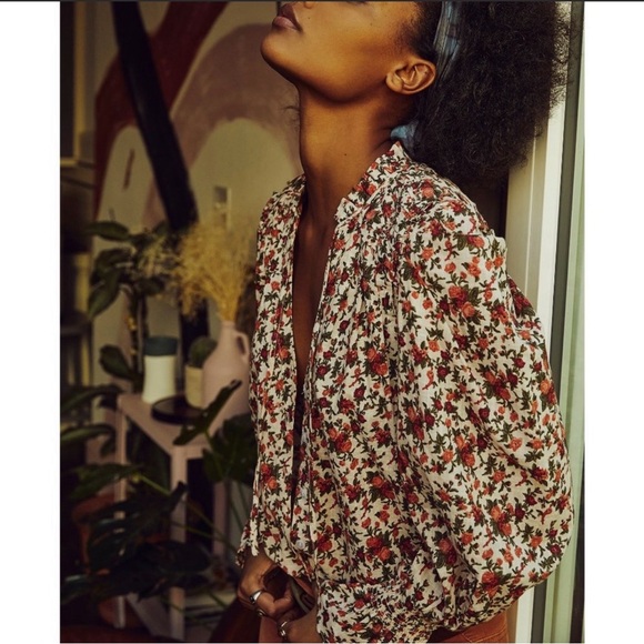 Free People Meant To Be Floral Cotton Blouse XL EUC - Picture 3 of 15